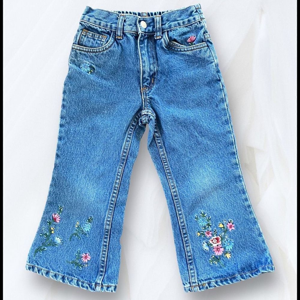 Vintage Flapdoodles Floral Embroidered Flared Jeans